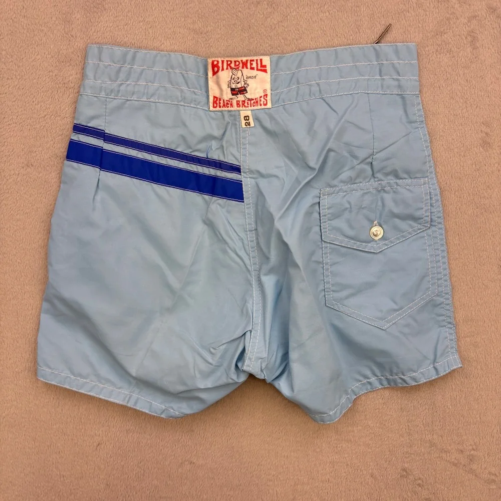 Birdwell Beach Britches Board Shorts Mens 28 Blue Striped Nylon Vintage Surf 70s